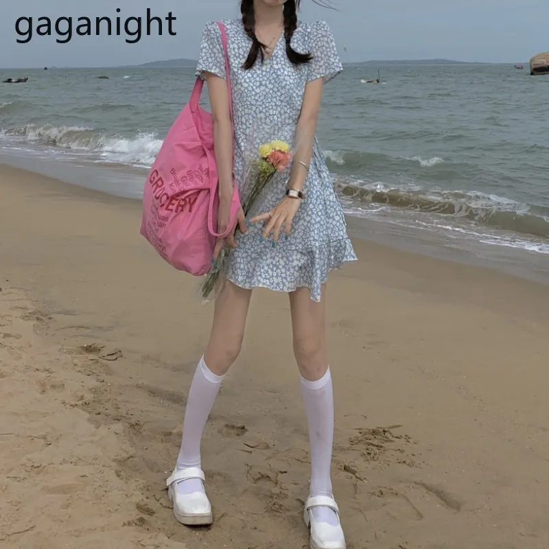 Gaganight Sweet Women Mini Short Dress Flow Fashion Lady Chic Corean Abiti donne Abiti con bodycon sottili magri 210519