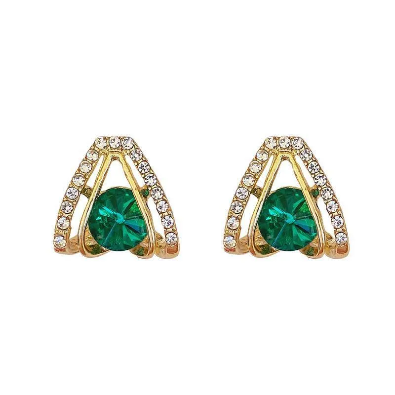 Dangle & Chandelier Green Acrylic Rhinestone Water Drop Golden Ladies Earrings Elegant Retro Fashion Stud 2021 Trend Daily Girl Jewelry