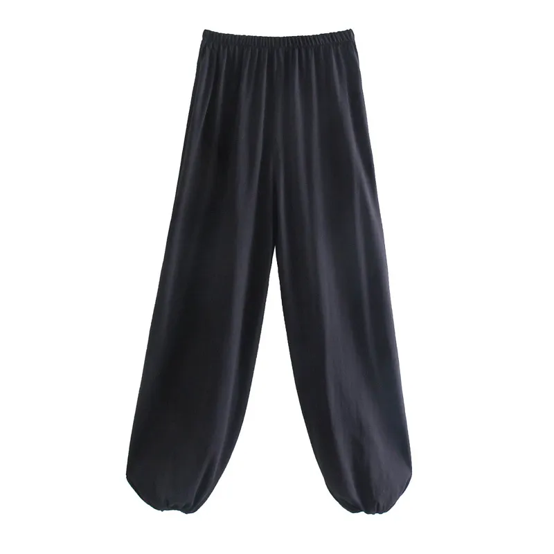 Vrouwen zomer mode effen gezwollen broek za elastische taille losse casual vrouwelijke zoete straat broek kleding 210513