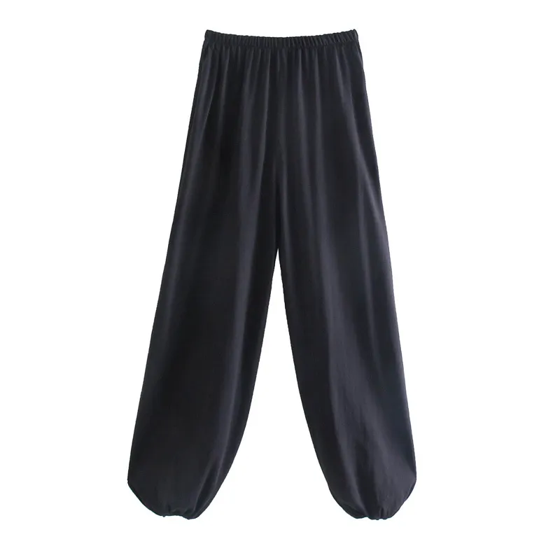 Women Summer Fashion Solid Puffy Pants ZA Elastic waist Loose Casual Female Sweet Street Trousers Clothing 210513