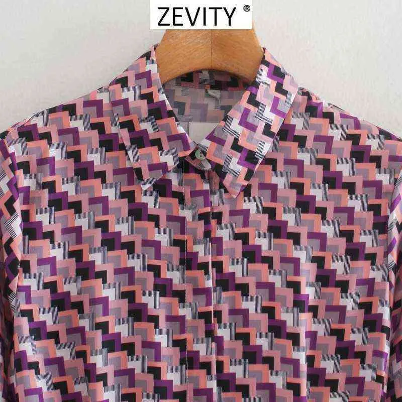 Zevity nuevas mujeres vintage estampado geométrico casual fajas camisa vestido elegante mujer manga larga plisado vestidos de fiesta DS4157 Y1204