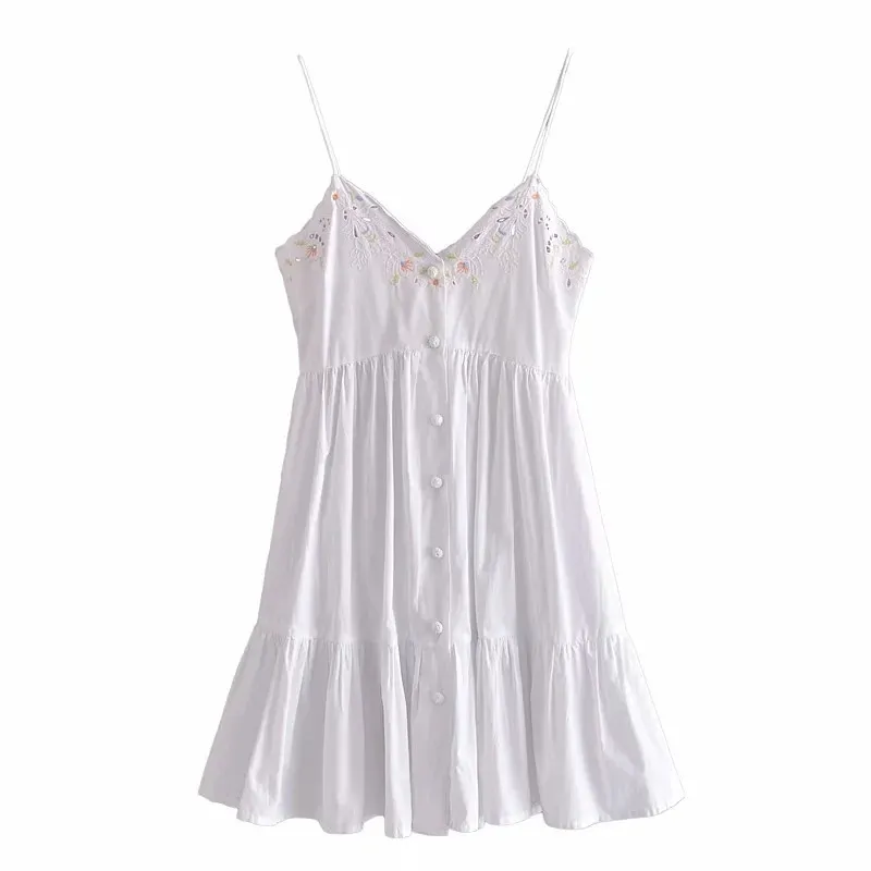 White Short Dress Woman Embroidered Floral Slip Mini Summer Women Cutwork Ruched Ruffle Beach Sexy es 210519