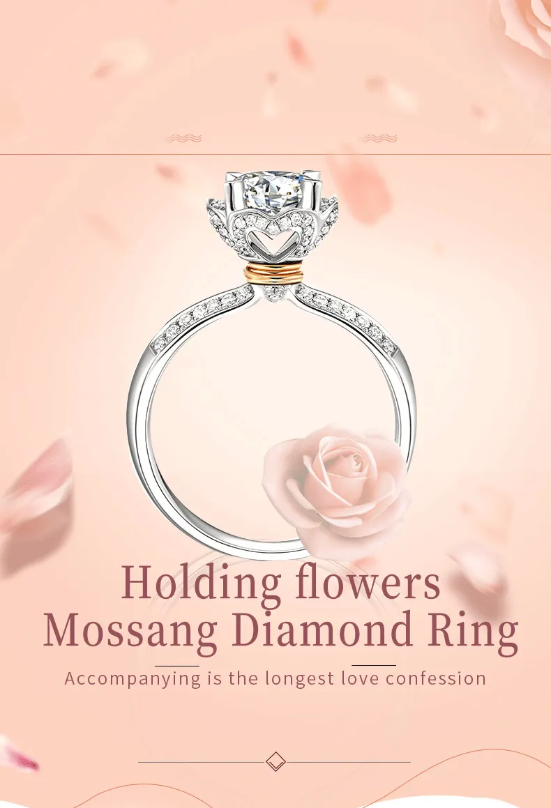 Holding Flowers Style 925 Sterling Silver Moissanite Wedding Party Anniversary Ring for WomenPass Diamond Test Round6215342
