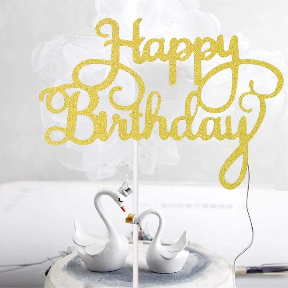 50 Pz Glitter Cartoncino Happy Birthday Cake Toppers Baby Shower Bambini Festa di compleanno Bomboniere Decorazioni Forniture decorazioni torte 210925