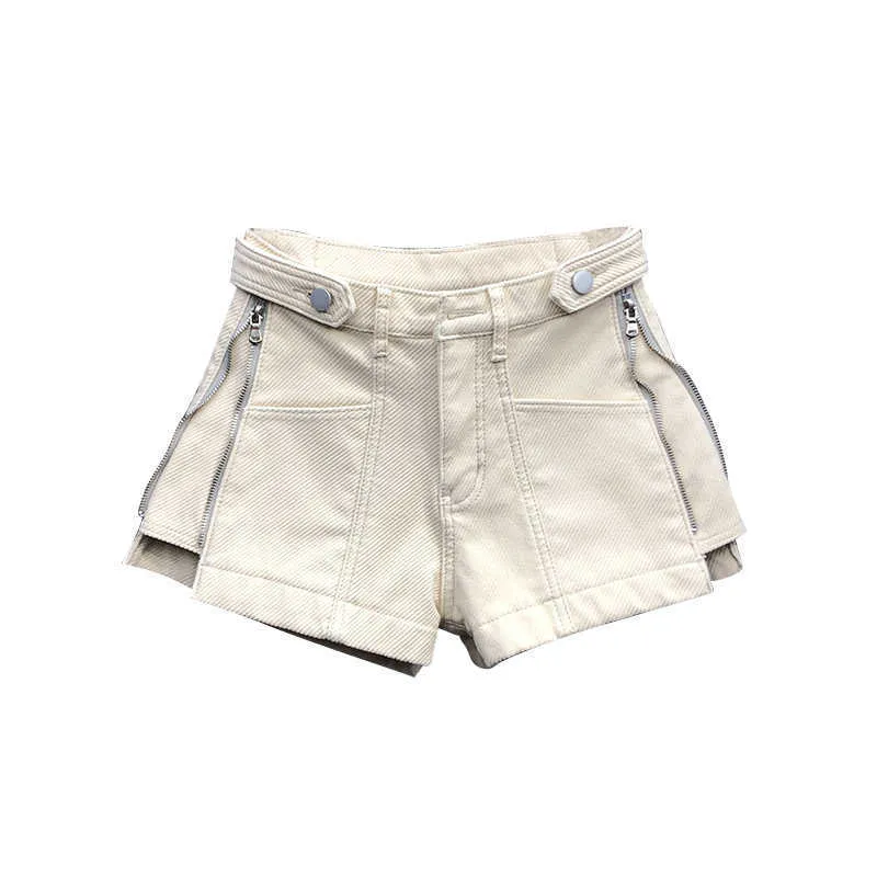 Mulher shorts cintura alta algodão uma linha de jeans de larga perna estilo coreano feminino feminino feminino solto denim calças verão 210719