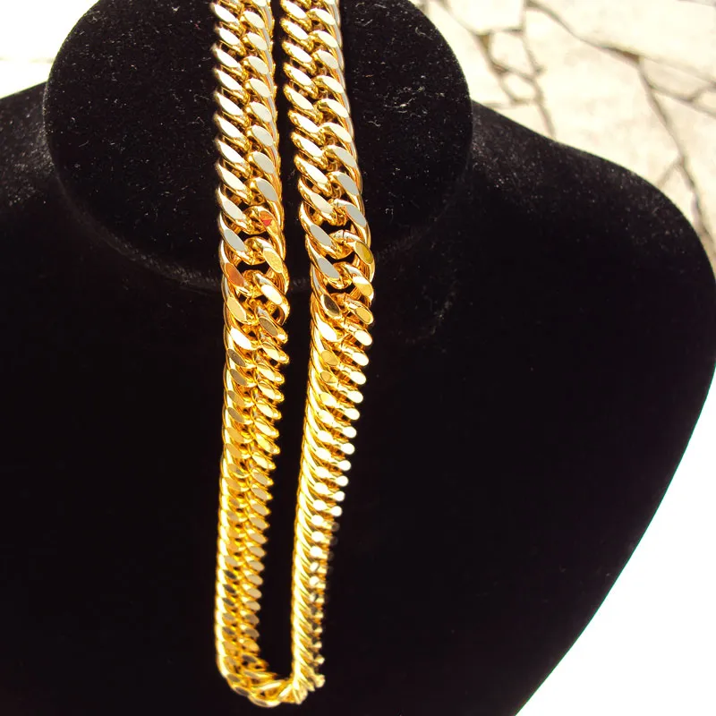 Modèle épais épais 10MM L MIAMI LINK chaîne lourde, collier en or jaune massif 18 carats pour hommes 24 2728