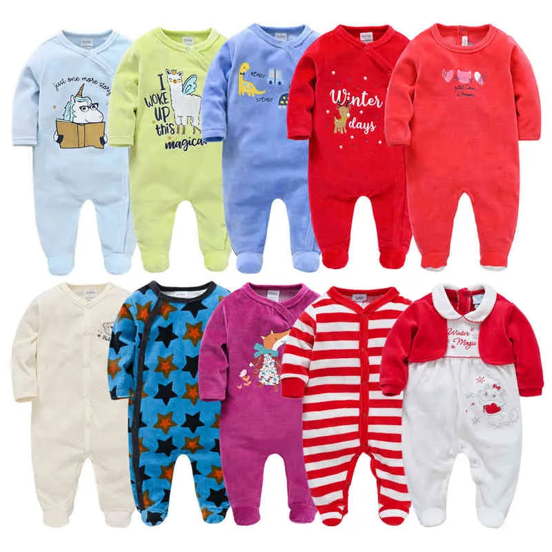 Winter Born Baby Boys Romper Bebe File Onesies Velvet Warm Jumpsuit Girls Kläder Toddler Roupa de Bebes 211229