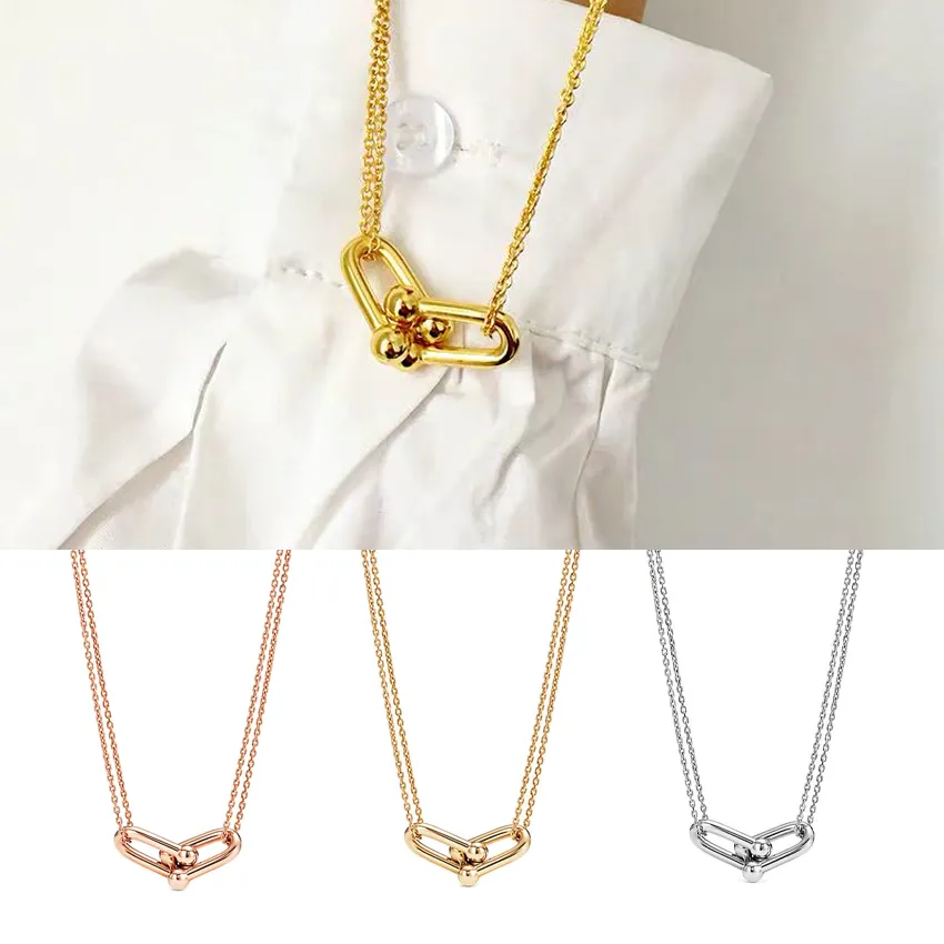 11 Women039S 925 Sterling Silver Necklace 2021 Trend Hardwear Series Two Ushaped Pendant Double Chain Charm Luxury Jewelry GI5092192