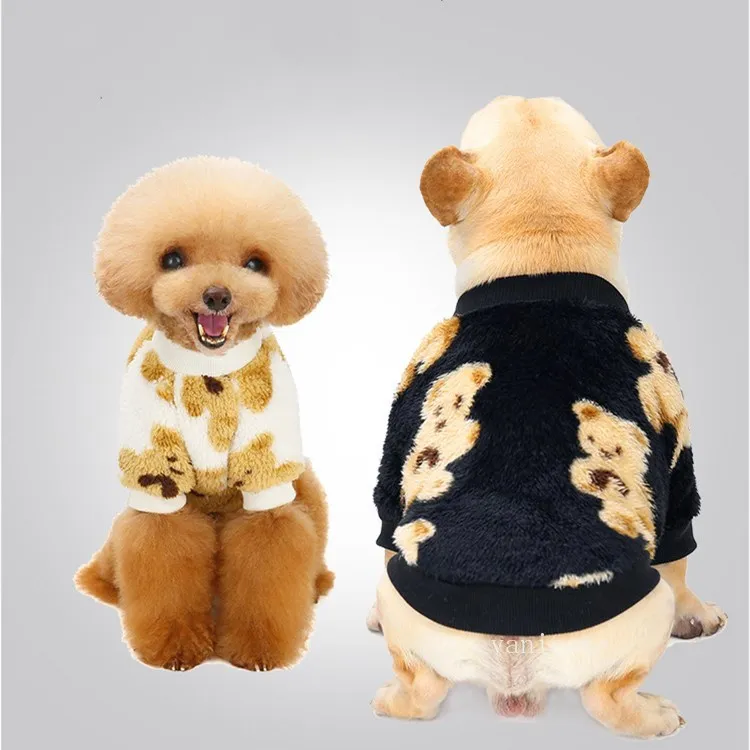 Vêtements pour chiens Vêtements pour animaux de compagnie Automne et hiver Nouveau bipède épaissie en peluche en coton rembourré veste ours impression T2I52969