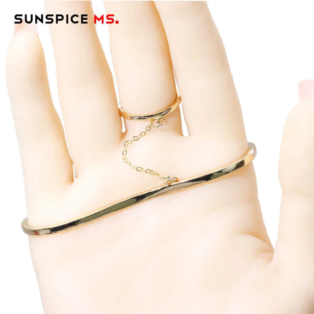 Sunspicems Or Couleur Palm Bracelet avec Anneau De Mode Zircon Bijoux De Mariage pour Les Rassemblements Sociaux Senior Prom Fleur Bracelet Nouveau Q0719