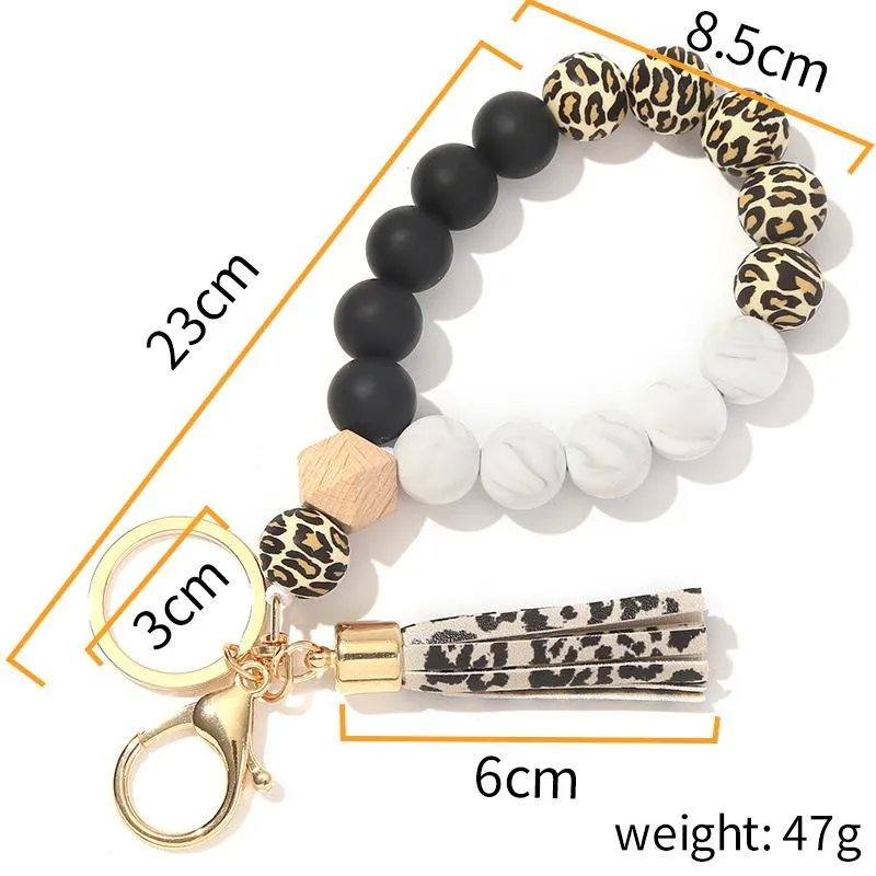 Porte-clés bracelet porte-clés bracelet perles de silicone porte-clés à la main femmes porte-clés dragonne cadeaux 215u