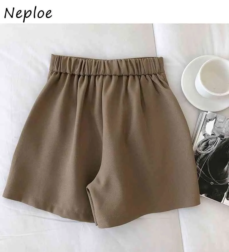 Neploe Vita alta Hip Pleat Design Pantaloncini sottili Feminino Primavera Estate Solid Short Femme Simple Soft Work Style Ol 210510