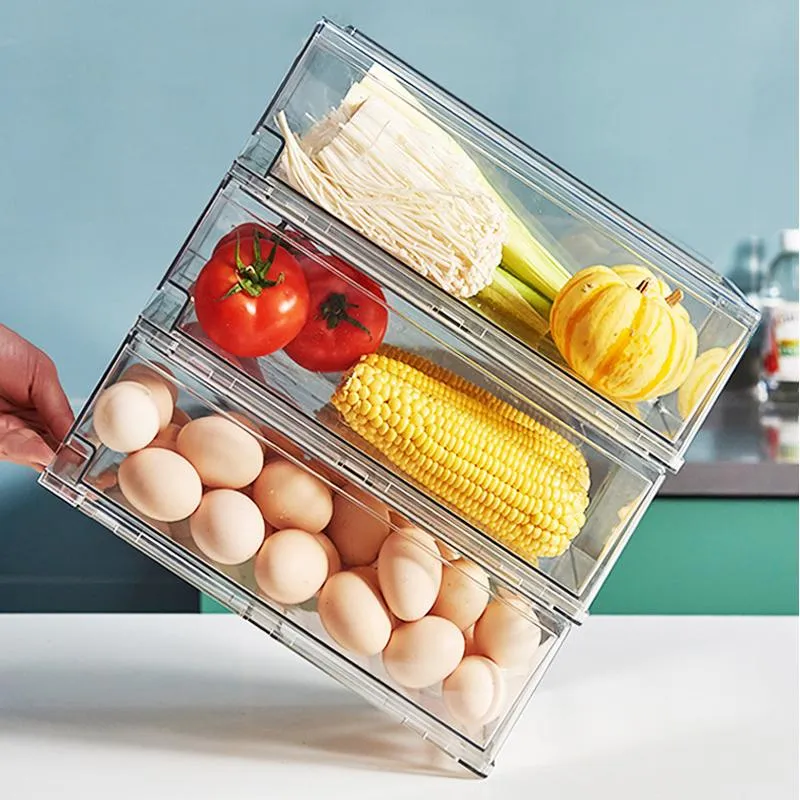 Bouteilles de stockage Bocaux PET Réfrigérateur Tiroir Boîte Cuisine Transparent Organisateur Bacs Fruits Légumes zer Réfrigérateur Empilable Ca256r