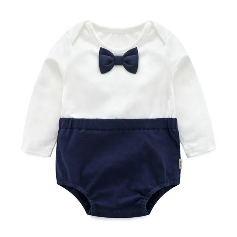 Spring Autumn Baby Boy Girl Rompers Kids Pure Color Gentleman born Clothes 210429