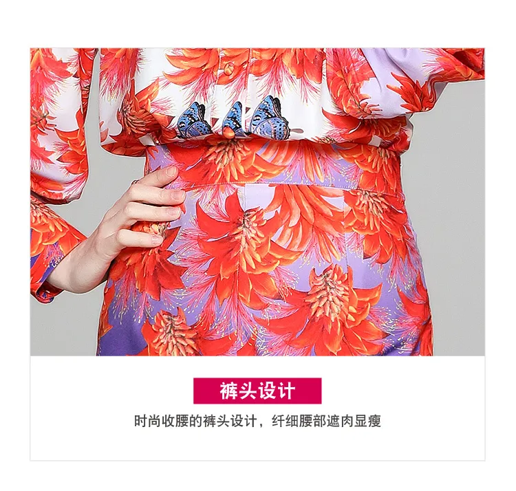 Vrouwen Vintage Floral Print Casual Contrast Color Shirts Blouses Hight Taille Mini Korte Broek 2 Stks Sets Summer Street Clothe 210514