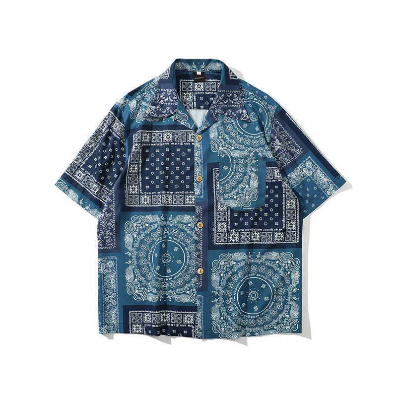 Bandana Men Shirt Paisley Printed Boys Short Sleeve Top Hawaiian Beach Loose s Fashion Summer Male Clothing 210608