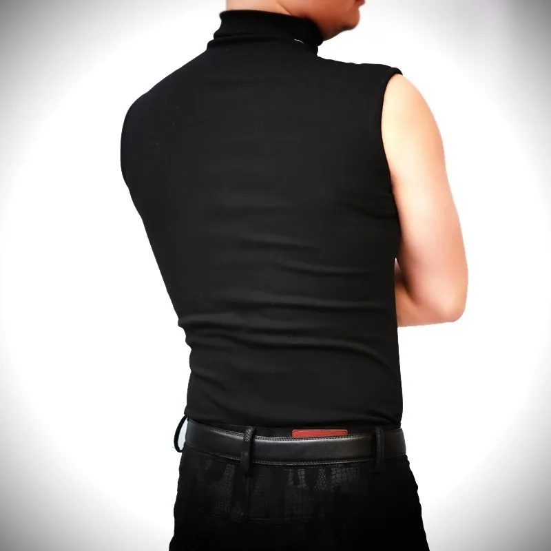 Men Sexy Turtleneck Tops Sleeveless Corset Tight Vest Slim Bottom Shirts Male Tanks Tops Stage Wear Night Club Costume 210408308d