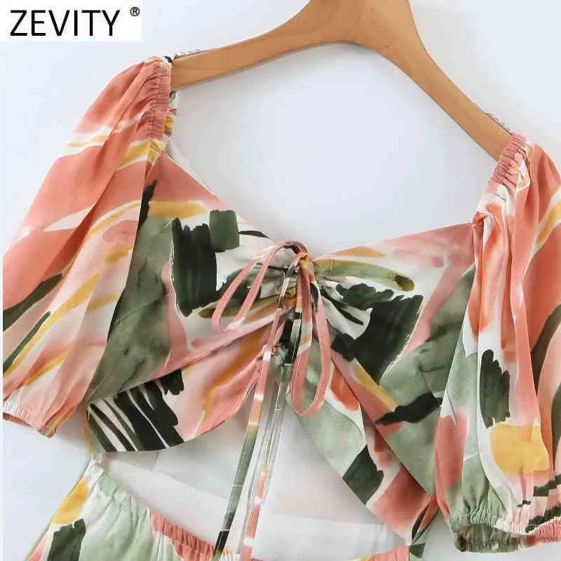 Mujeres vacaciones viento hojas tropicales estampado vendaje Delgado Mini vestido femenino elegante cintura cortada volantes playa Vestidos DS8147 210416