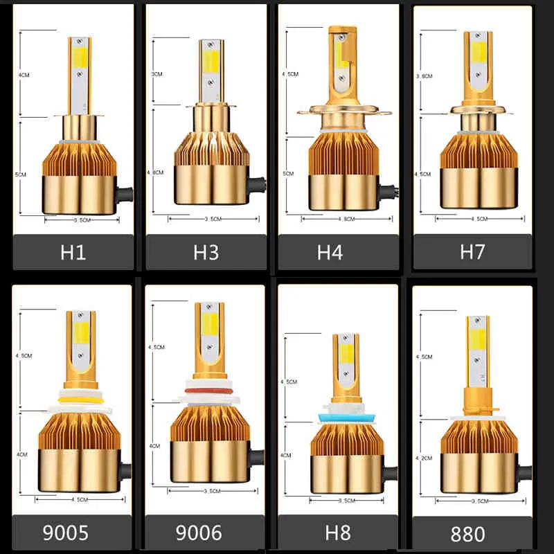 H4 H7 Светодиодная фара 12 В H8 H1 H3 H11 9005 / HB3 9006 / HB4 H27 / 880/881 9012 Светодиодная лампа с двойным автомобилем 3000K 6000K 96W 9600LM