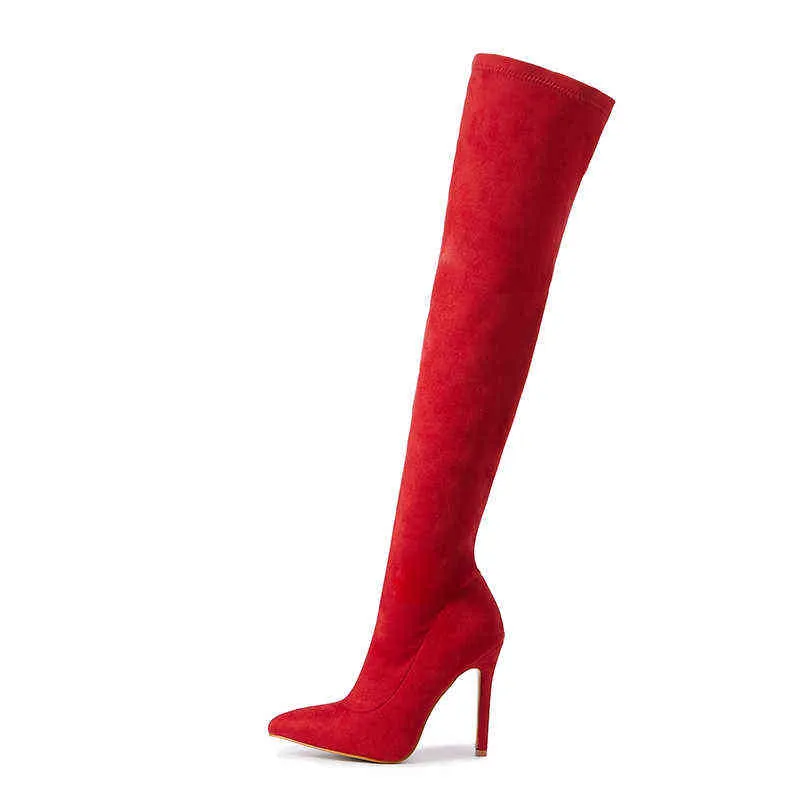 2021 Frauen 11 cm High Heels Overknee Oberschenkel Hohe Stiefel Fetisch Stripper Lange Stiefel Kampf Winter Ritter Sexy Mode Rote Schuhe H1123