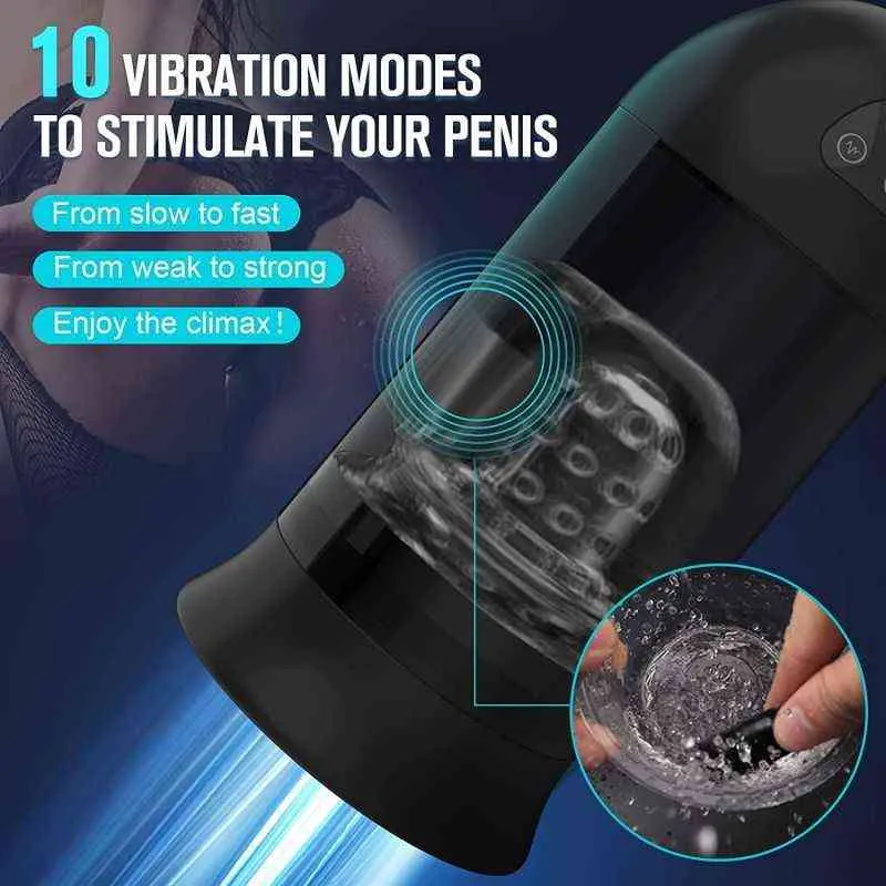 NXY Sex Masturbators Tazza automatica masturbazione maschile Masturbatore succhiante e vibrante Gemiti 3d Vagina Forte giocattolo orale uomini 220127