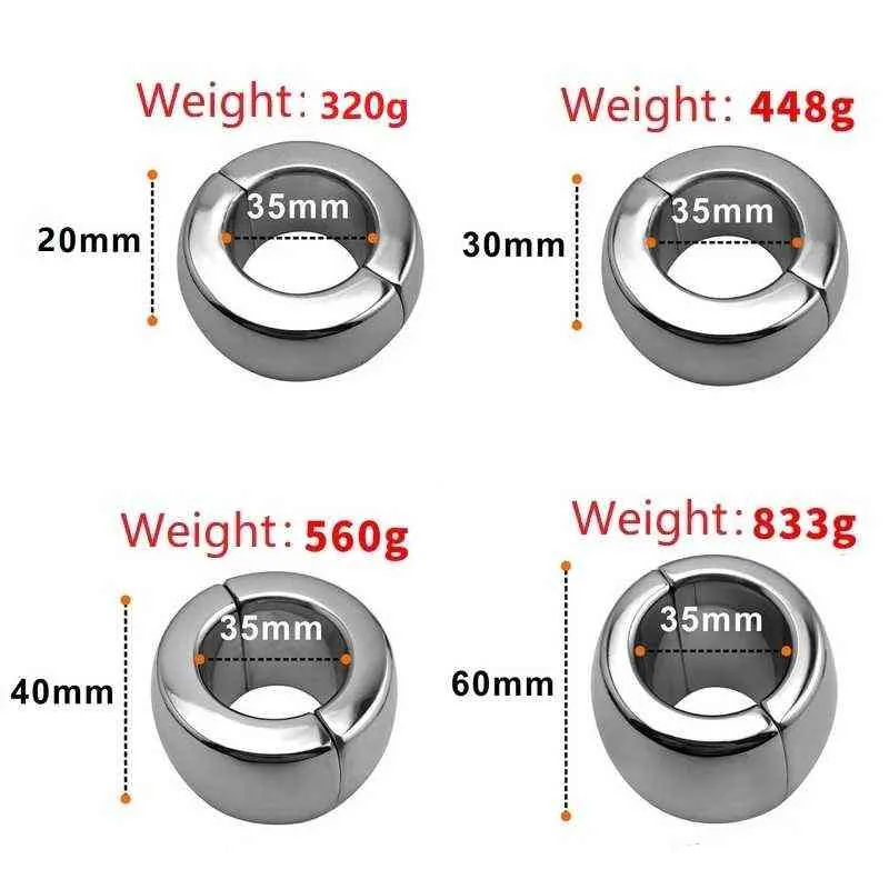 Nxy Height 20304060mm Stainless Steel Testicle Ball Stretcher Scrotum Cock Ring Metal Locking Pendant Weight for Cbt Male Sex T4490207