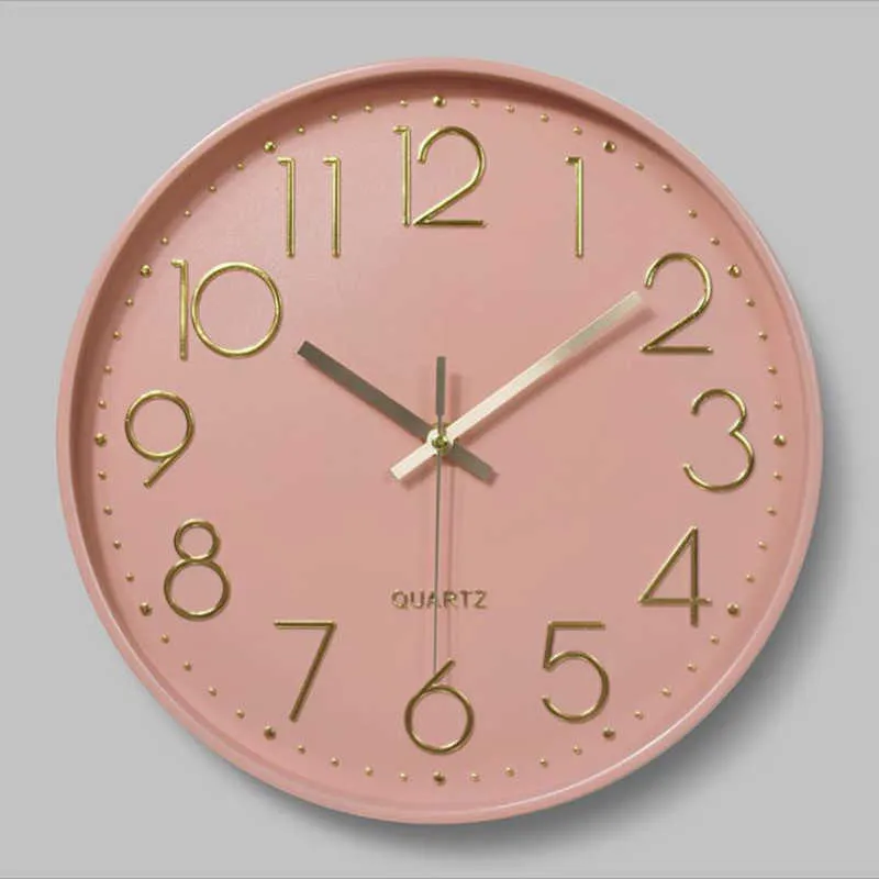 Horloge murale en plastique muet silencieux 12 pouces 30CM mode créative salon échelle horloges mur décor à la maison rose vert 210724