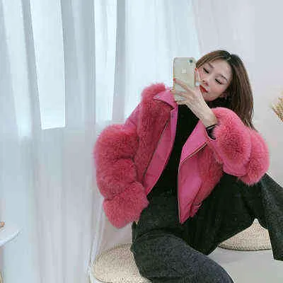 Verkliga pälsrockar med äkta fårskinnskinn Pärlskinns naturlig pälsjacka Outwear Luxury Women Winter 211110