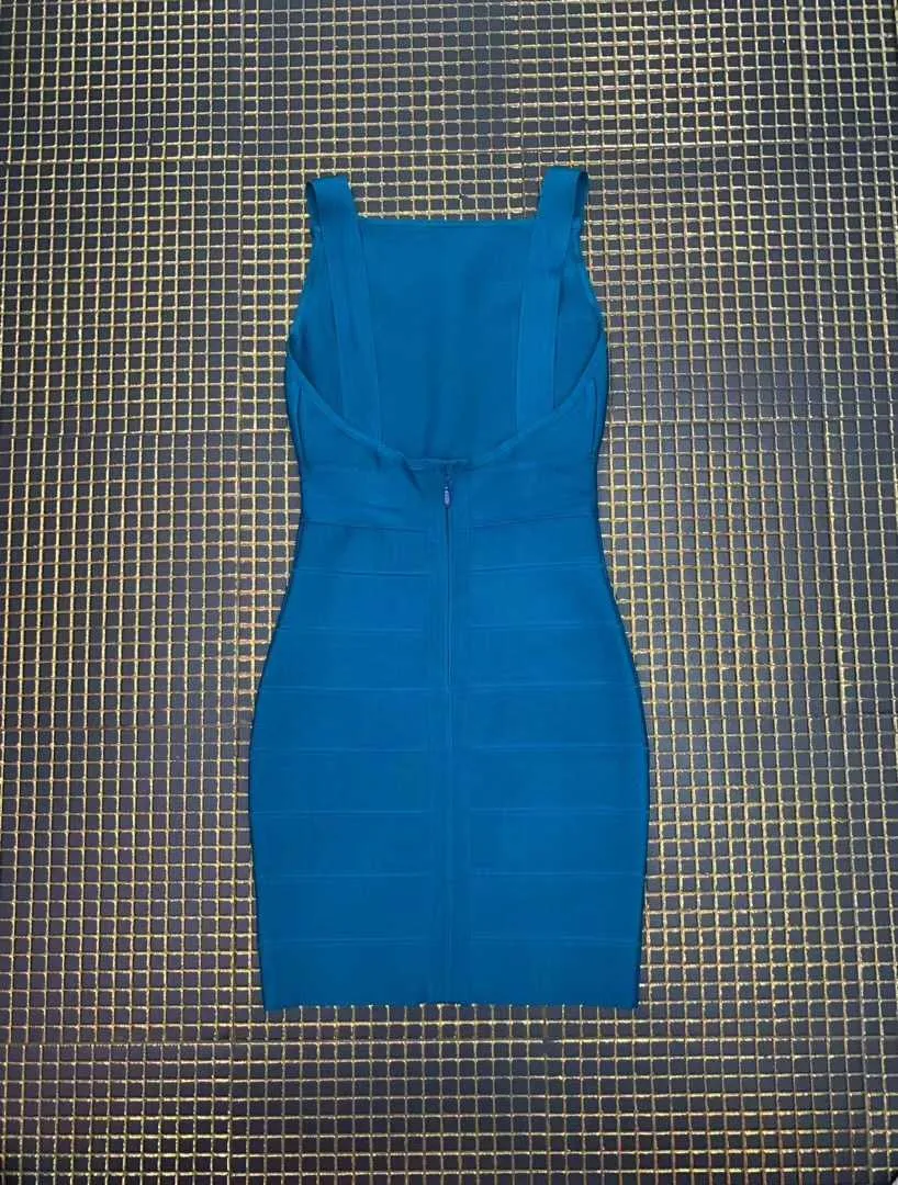 Femmes Sexy Mode Bleu Bandage Robe Élégante Soirée Dos Nu Sans Manches Parti Robe 210527