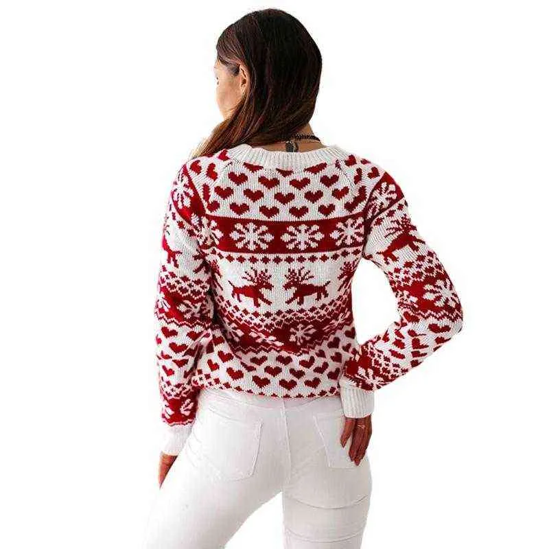 2022 New Winter Women's Christmas Drukowane Drukowane Jumper Luźne Sweter Ladies Winter Dzianiny Pullover Y1110