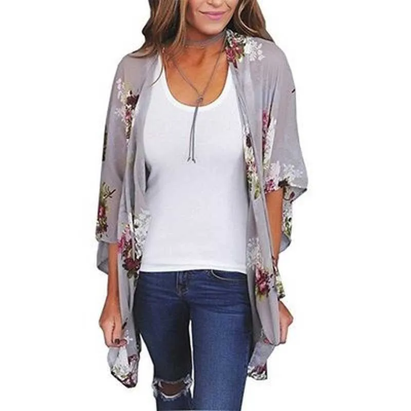 Kimono Strickjacke Bluse Hemd Lose Chiffon Lange Tops Sommer Casual Damen Tops Weibliche Frauen Kurzarm Blusas 2021 Dame hemd X0628