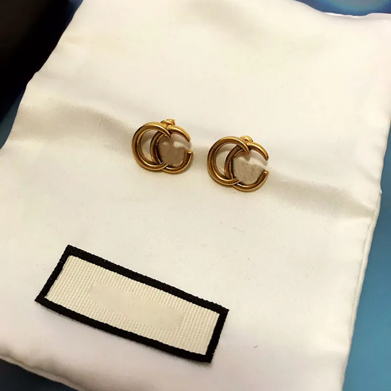 Chic Charm Stud Earring Women Gold Eardrop Vintage Hollow Letter Earrings Personality Party Jewelry With Box Package 348s