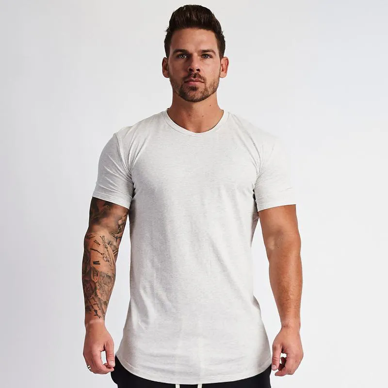 Summer Mens Cotton Short Sleeve T-shirt Man Slim Plain T Shirt Male Joggers Gyms Fitness Bodybuilding Workout Tees Tops 210421