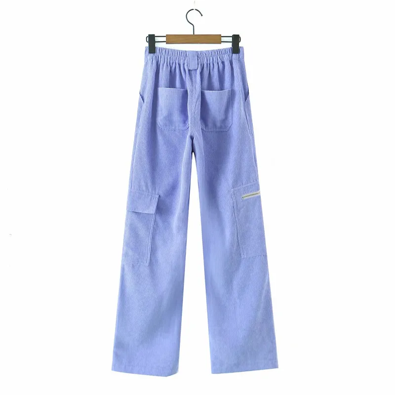 Casual Woman Loose Purple Corduroy Cargo Pants Spring Autumn Fashion Laides Pocket Trousers Girls Sweet Cool Pant 210515