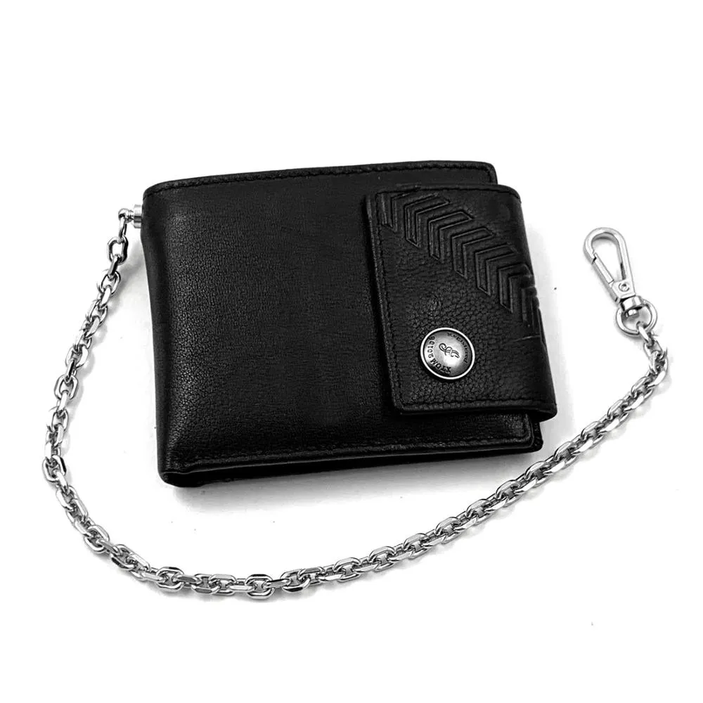 Wallet Men's FASHION HIGHT QUALITY ID Card Biker Black Leather Money Purse With Safe Chain