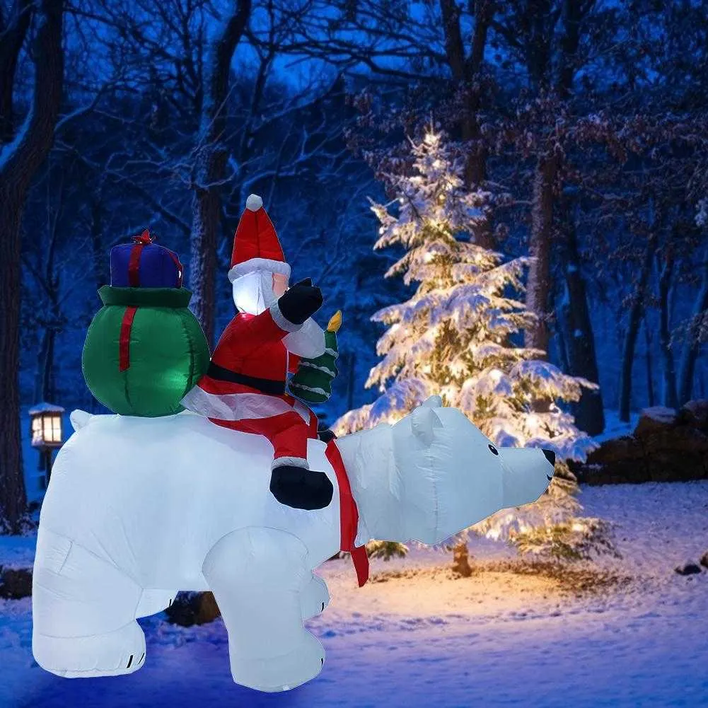 Gigantyczny Nadmuchiwany Święty Mikołaj Jazda Niedźwiedź Polarny 6FT Christmas Nadmuchiwane Dragnisja Głowy Doll Kryty Outdoor Garden Xmas Decoration H1020
