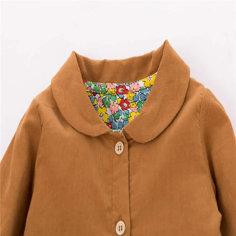 Springmeter Europäische amerikanische Knopfkleid Marke Kinderkleidung Herbst Baumwolle Cord Mädchen langärmelig 210529
