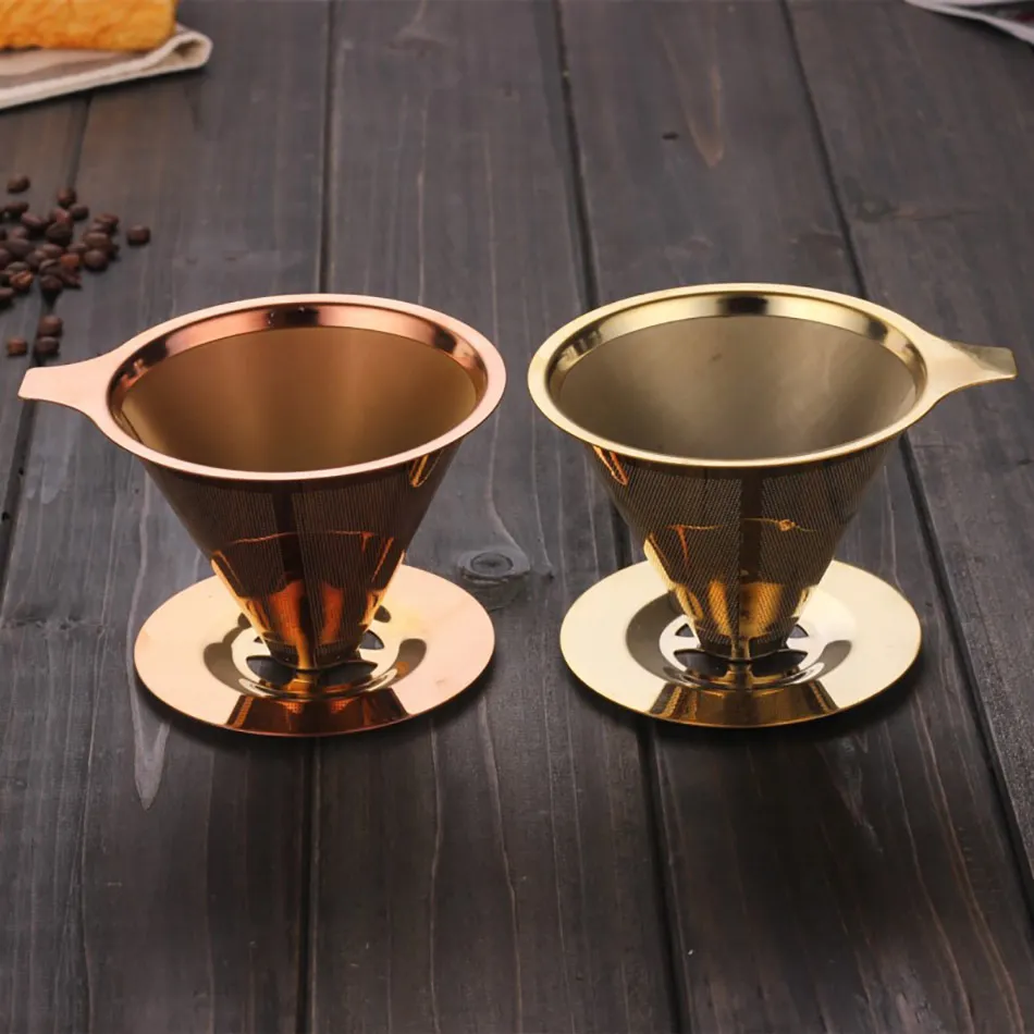 Kullanımlık Huni Metal Kahve Filtresi Paslanmaz Çelik Damla Tutucu Örgü Sepetleri Espresso Percolator Araçları 210423