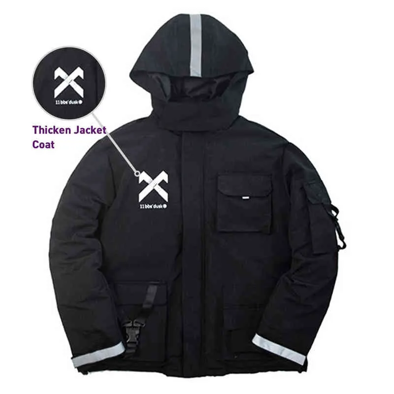 11 BYBBs Mörk Dark Reflective Cargo Jackets Coat Män Streetwear Tactical Function Pullover Multi-Pocket Hoody Windbreaker Coats 211217