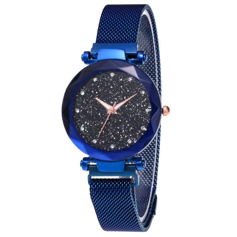 Star Dial Business Shiny Adjustable Magnetic Clasp Mesh Band Electronic Gifts Casual Analog Women Watch Battery Powered Wristwatch188E