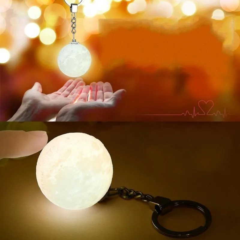 Nachtlichten Portable 3D Planet Keyring Moon Light Keychain Decoratielamp Glas Ball Key Chain voor Creative Gifts van kinderen235G