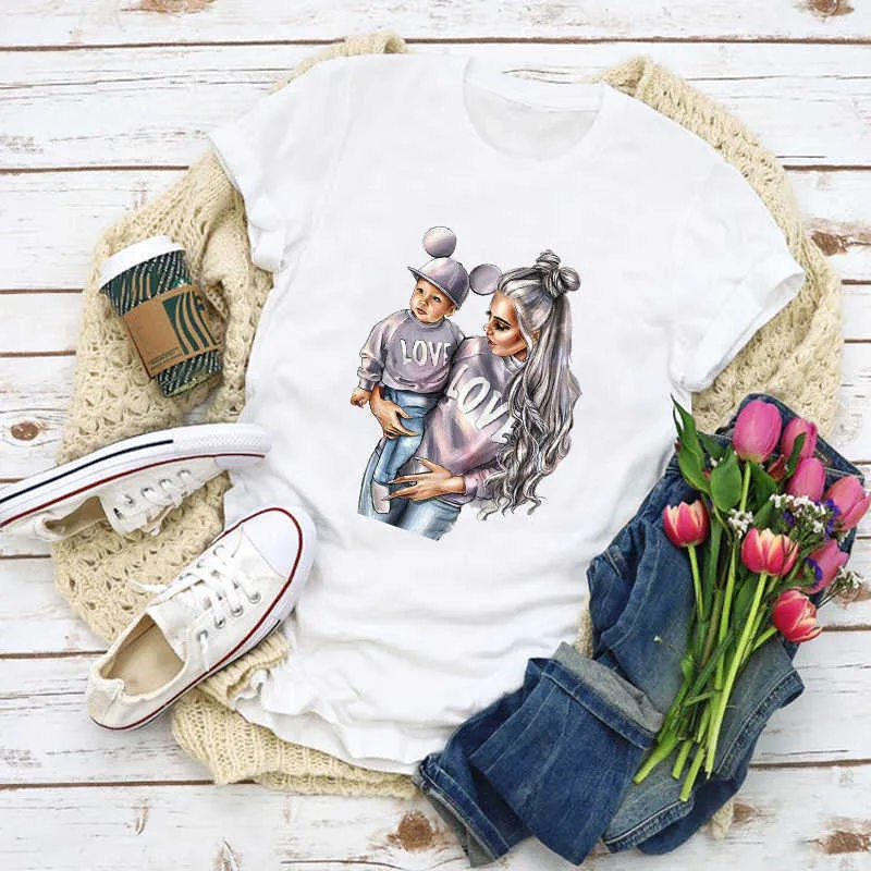 Mulheres Gráfico Dos Desenhos Animados Mãe Mamãe Mamãe Moda Impressão Amor Verão Camisa Tops Lady Roupas T-shirt Mulheres roupas Tee Feminino Camiseta X0527