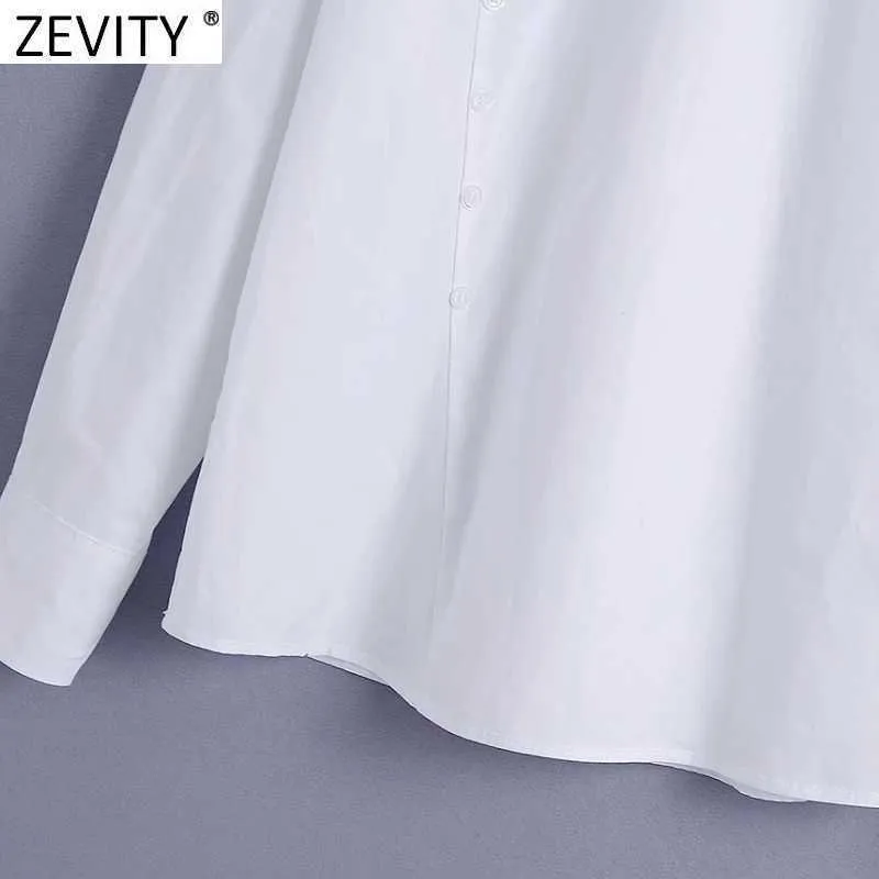 Zevity Women National Style White Blouse Lady Långärmad Beading Kimono Kvinna Casual Court Shirt Chic Blusas Tops LS9217 210603