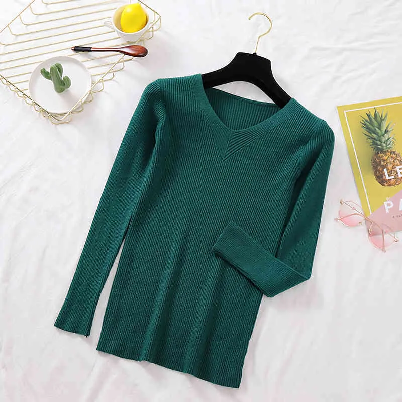 Winter Thin Pullover Jumper Knitted Sweater Women Casual V Neck Long Sleeve Solid Ladies Clothing 12319 210508
