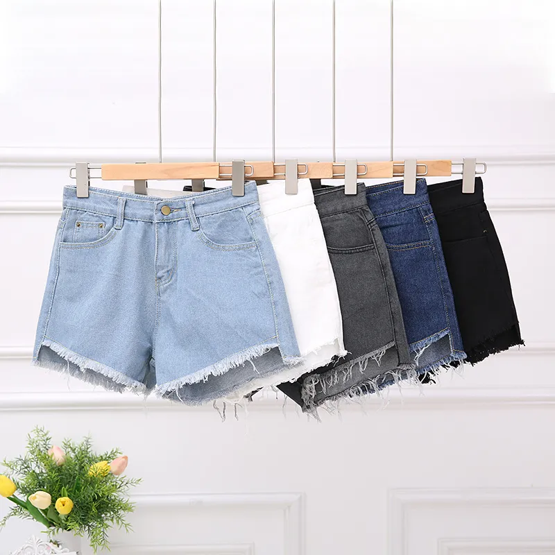 Sommer Frauen Unregelmäßiges Design Hohe Taille Jeans Street Fashion Kurze Casual Weibliche Einfarbig Denim Dünne Shorts 210430
