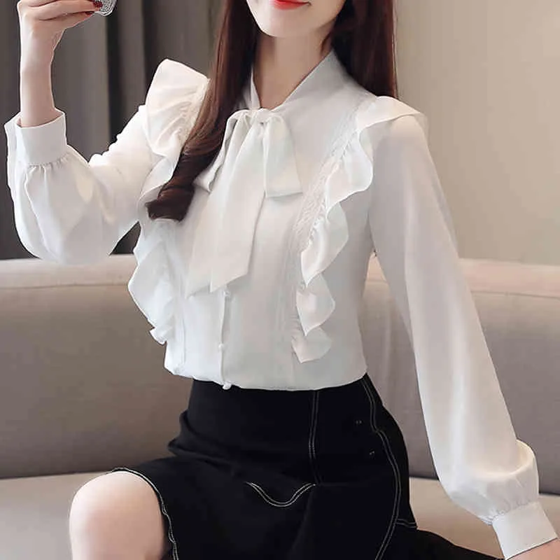 Fashion Autumn Chiffon Women Blouse Long Sleeve Lantern Solid Clothing Casual Tops Party Top 5305 50 210506