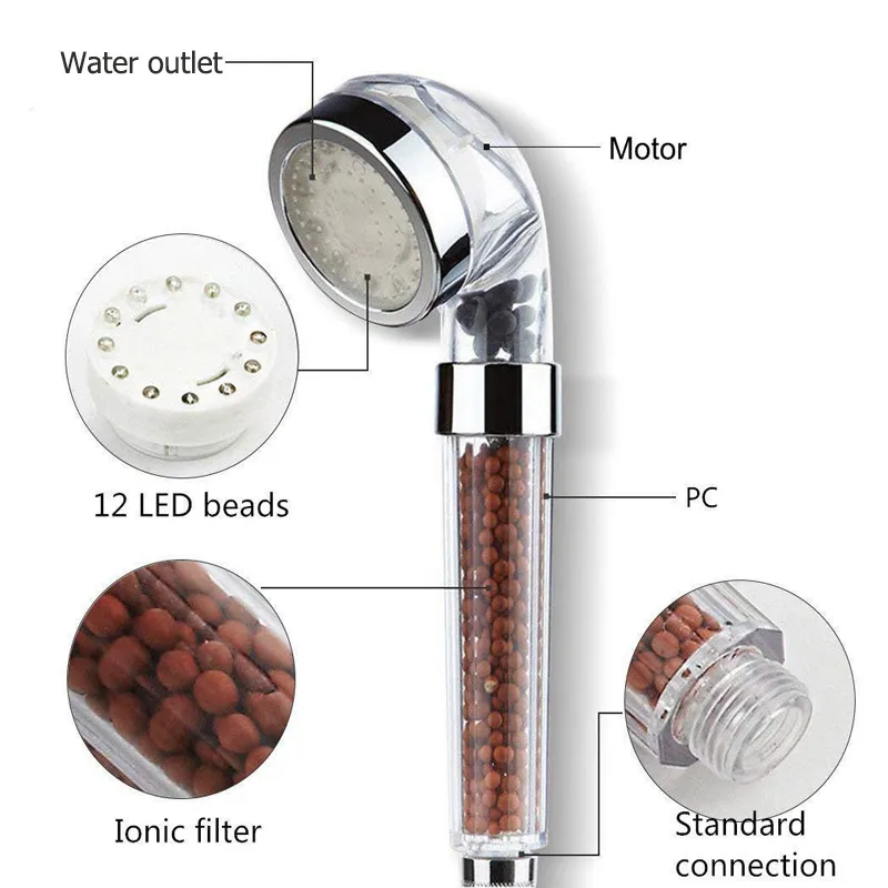 Bad 3/7 Farben Änderungen Led Hochdruck Wasser Sparen Regen Anion Temperatur Control Spa Duschkopf