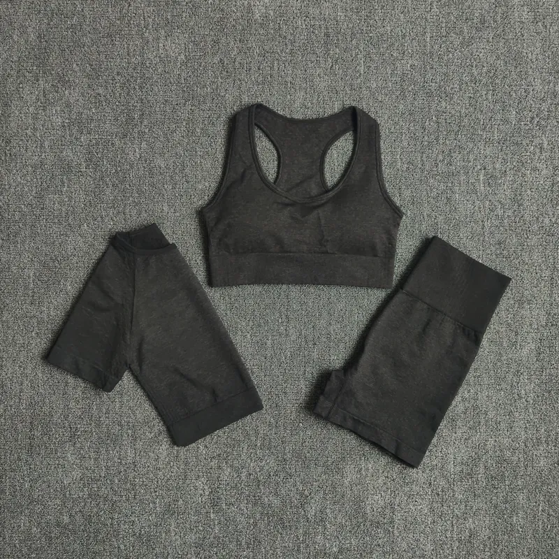 Sportpakken Naadloze 3 stks Vrouwen Yoga Set Workout Bra Crop Top Korte Mouw T-shirt Hoge Taille Fitness Gym Kleding
