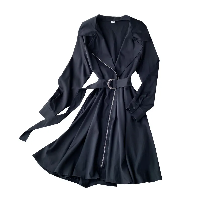 Lente herfst damesjas Franse retro effen kleur veter-up taille afslanken jas met lange mouwen casual vrouwelijke jassen ll908 210506