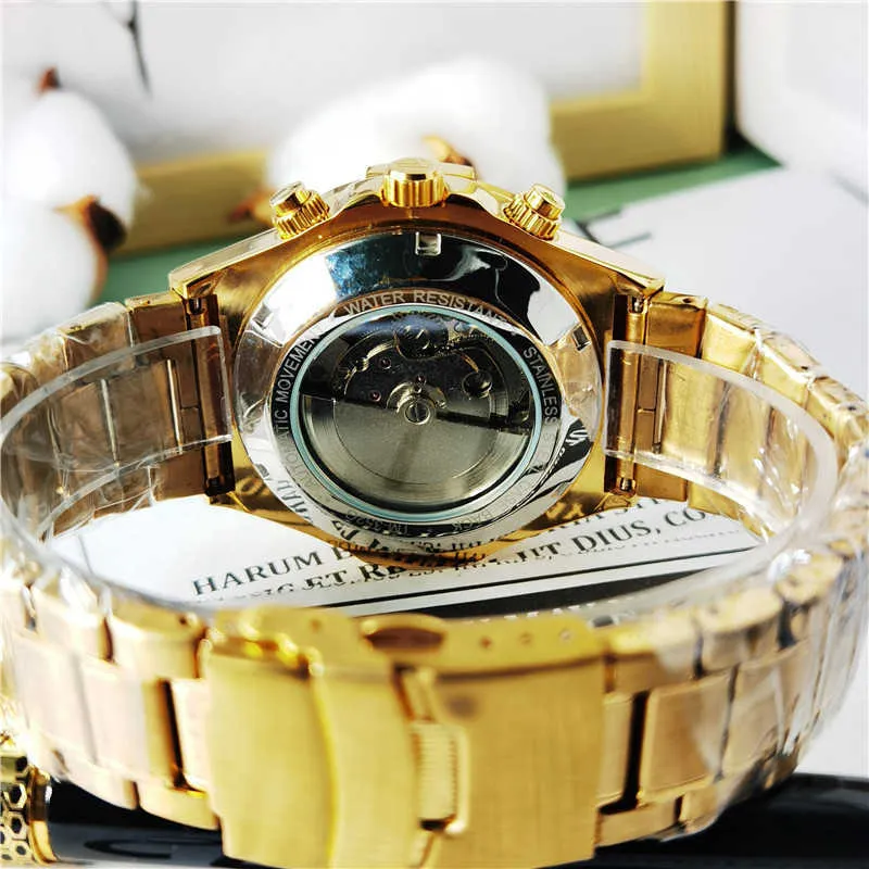 Forsining Golden Men's Mechanical Automatic Watch Racing Car Design 3 Sub Dial Date Montre-bracelet militaire Horloge Relogio Masculino Q0902